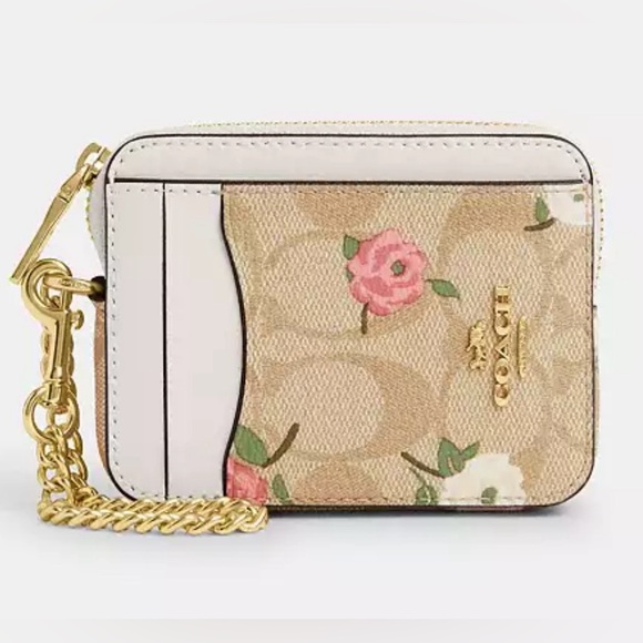 Coach Handbags - COACH Zip Card Case In Signature Canvas With Floral Print